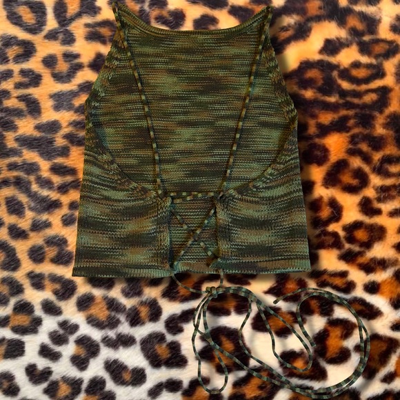 Princess Polly Green Marble Knit Knitted Tie Back Lace Up Fairy Y2K 90’s Top - Picture 1 of 5